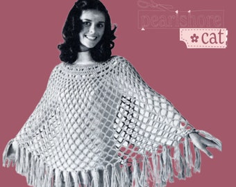 Bohemian Vibe 70s Funky Open Weave Poncho Crochet Pattern pdf - Unique DIY Project