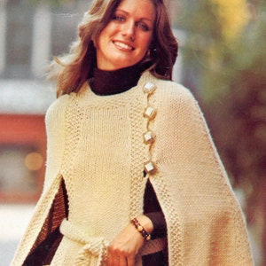 Retro Cape Knitting Pattern, Instant Digital Download pdf, SML Top 6 8 10 12 14 16, Iconic 70s image 4