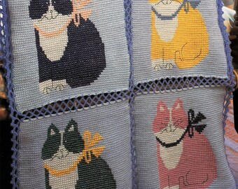 Country Cats Crochet Blanket Pattern Instant Digital Download pdf, 80s Retro Pet Afghan