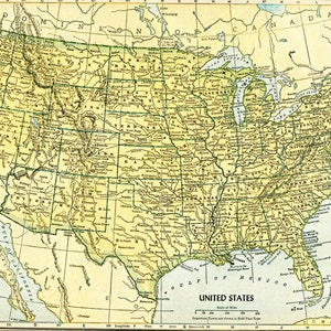 1940er Jahre Vintage USA Karte Druck, WW2 Nachkriegszeit Amerika, Print und Rahmen