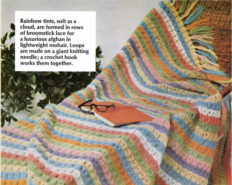 Rainbow Broomstick Lace Crochet Blanket Pattern Instant Etsy