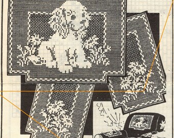 1940s Filet Crochet Puppy Pattern Chair Set Mail Order 2538 Instant Digital Download pdf Dog and Daisies, So Retro!