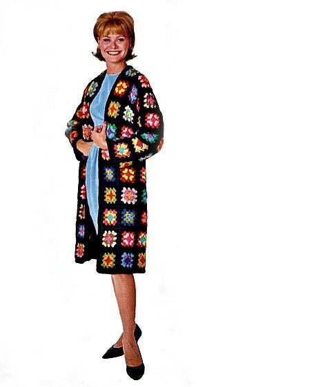 Festival tenue grand-mère carré au crochet cardigan motif pdf, projet facile téléchargement numérique instantané, veste haut SML