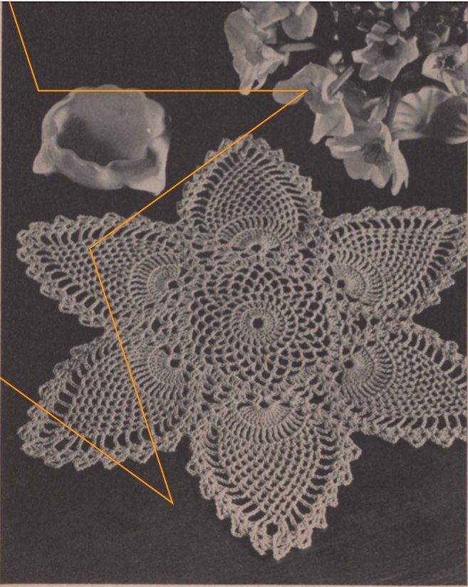 Vintage Crochet Centerpiece 8 Pineapple Doily PATTERN ONLY Vintage Crochet Centerpiece 8 Pineapple Doily PATTERN ONLY