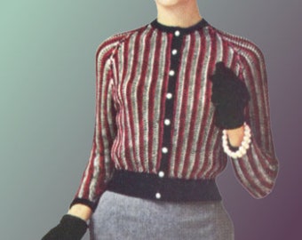1950s Crochet Cardigan Sweater Pattern pdf Instant Digital Download, Women's Sizes 10 12 14 16