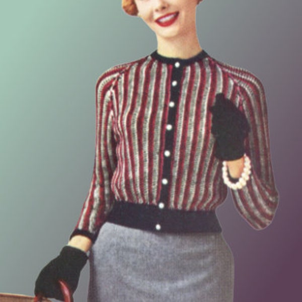 1950s Crochet Cardigan Sweater Pattern pdf Instant Digital Download, Women's Sizes 10 12 14 16