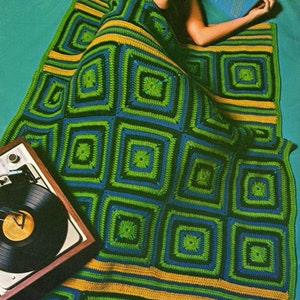 1960s Does Mod Granny Square Crochet Blanket Pattern pdf Instant Download, Reto Decor Vibes!