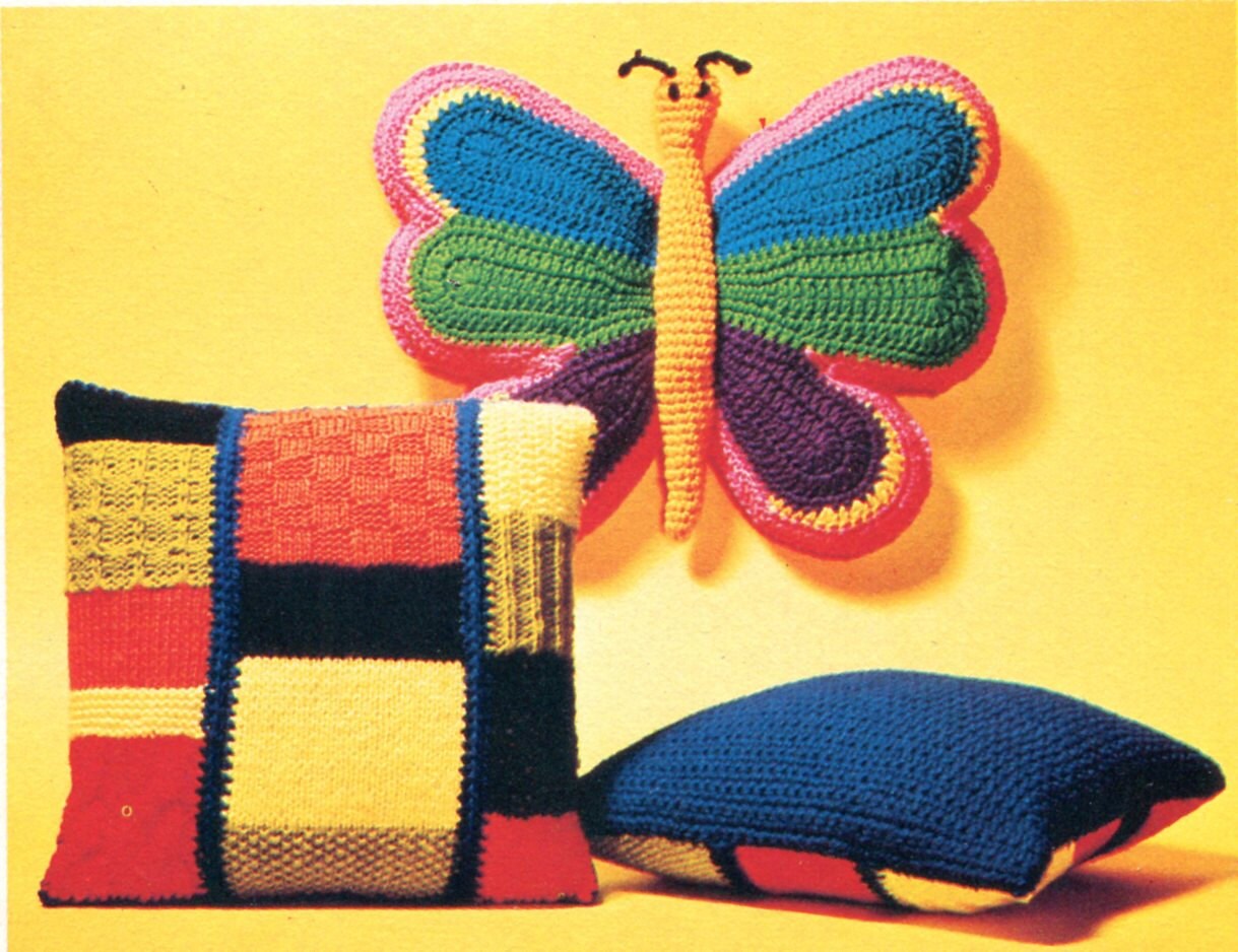 Fanciful Butterfly Crochet Pillow Pattern Patchwork Pillow Etsy