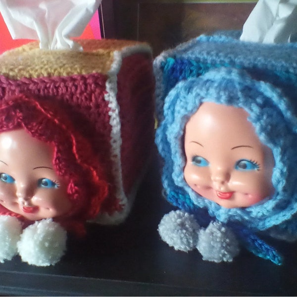 Creepy Doll Tissue Cover & Kitschy Toilet Paper Roll Cover Crochet Patterns, Vintage Decor, Instant Digital Download pdf Ebook, So Fun!