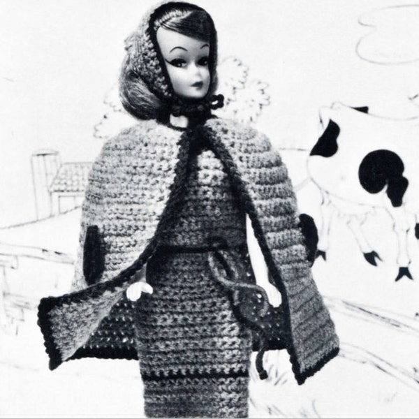 1960er Jahre gehäkelte Barbie Muster, Cape, Etuikleid und Kopftuch 3 Teile Puppenkleidung eBook, Instant Digital Download pdf
