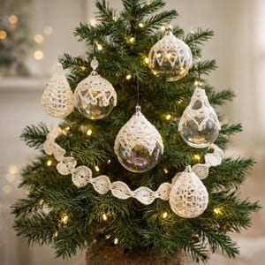 5 Whimsical Tree Ornaments Crochet Patterns for Retro Winter Decor and Crochet Tree Garland Pattern pdf Instant Digital Download