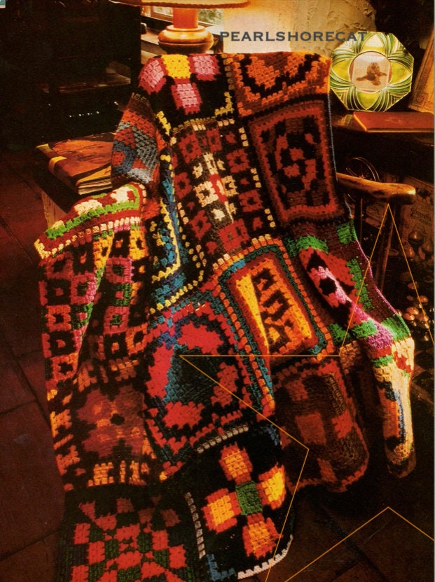 13 Vintage Granny Squares Crochet Blanket Pattern 70s Sampler 【予約販売】本 US Vintage Ivory Blanket Granny’s ラグ