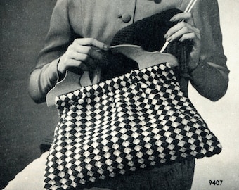 Gingham Purse Crochet Pattern, Instant Digital Download pdf Ebook, Large Houndstooth Vintage Clutch Handbag