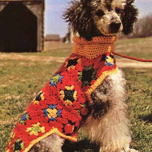 Granny Square Medium to Large Dog Sweater Crochet Pattern, Instant Digital Download pdf,  1970s Retro 15" Inches and Up