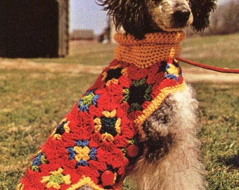 Granny Square Medium to Large Dog Sweater Crochet Pattern, Instant Digital Download pdf,  1970s Retro 15" Inches and Up