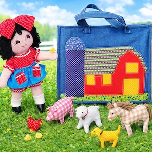 7core Cottage Critters mit Einkaufstasche und Bauernmädchen Schnittmuster, Instant Digital Download pdf Stofftiere