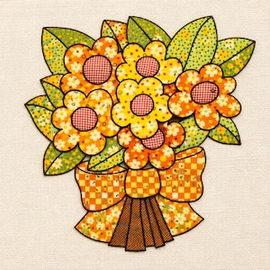 1970s Floral Appliqué Pattern PDF | Retro Flower Bouquet Quilt & Sewing Design | Vintage Mod Fabric Flowers