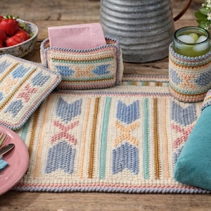 7 Crochet Patterns with 80s Southwest Flair, Digital Download PDF for Immediate Use, Napkin Holder, Placemat, Table Runner, and More!