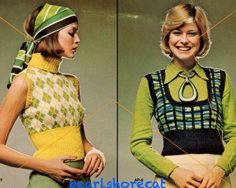8 Cropped Sweater Vest & Cardigan Knitting Patterns pdf, Summer Sweaters, Instant Digital Download, Boho Festival Top 70s Bralette Tops