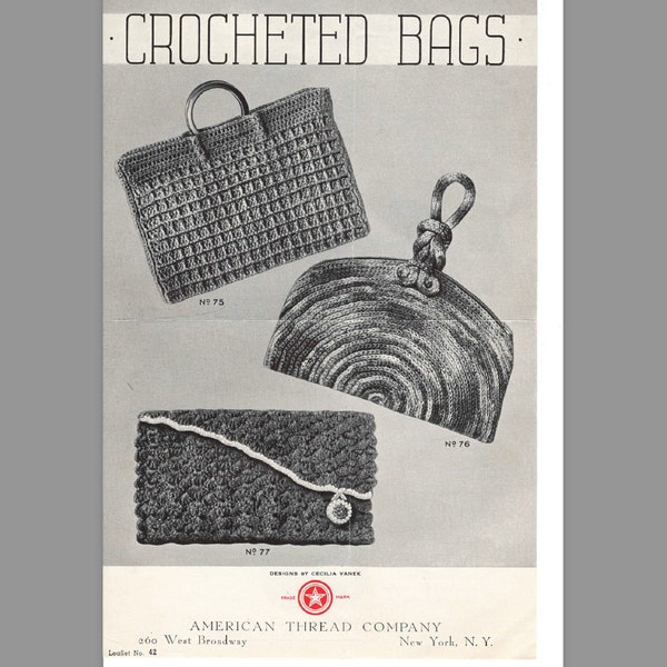 Timeless Beauty: 3 Authentic 1940s Vintage Crochet Purse Patterns for DIY Crocheters, Instant Download