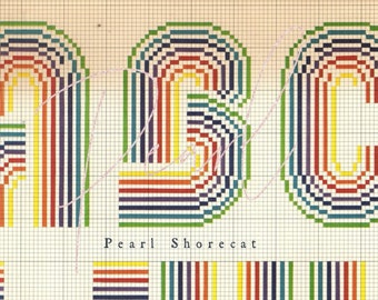 Rainbow Alphabet Pattern Cross-Stitch and Needlepoint Chart Pattern, ABC Retro Font, 70s Design, Instant Digital Download pdf, Embroidery