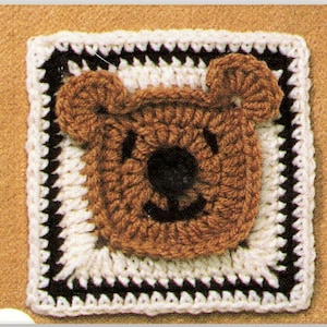 Patrón de crochet cuadrado de abuela con osito de peluche de cara dulce, descarga instantánea en PDF, manta afgana de 5 pulgadas, 3 opciones de hilo, instrucciones