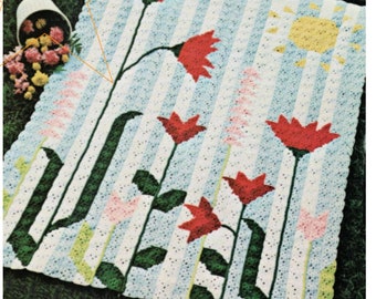 Granny Squares Garden Tulips Poppies & Snapdragons Crochet Blanket Pattern, Instant Digital Download eBook pdf, Summer Vibes