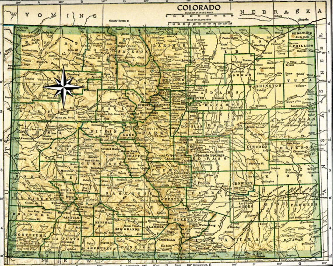 1940s vintage colorado state city map print atlas usa clipart etsy