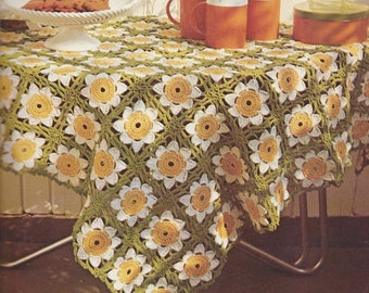 Vintage Crochet Pattern Daisy Tablecloth pdf 1970s Granny Square Instant Digital Download