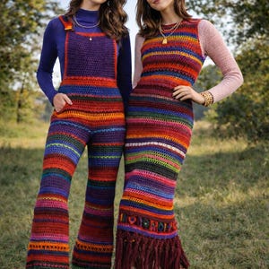 Festival Outfit Bell Bottoms Overalls Long Maxi Skirt & Boho Sweater Vest Crochet Patterns, 70s Retro Jumper, Instant Digital Download pdf image 8