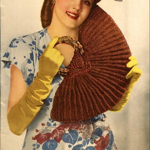1940s Retro Fan Purse Knitting Pattern pdf, Instant Digital Download for Immediate Use, So Vintage!