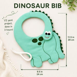Easy Dinosaur Baby Bib Sewing Pattern PDF Instant Download, 1/2 Yard Project, and Done in Three Hours!