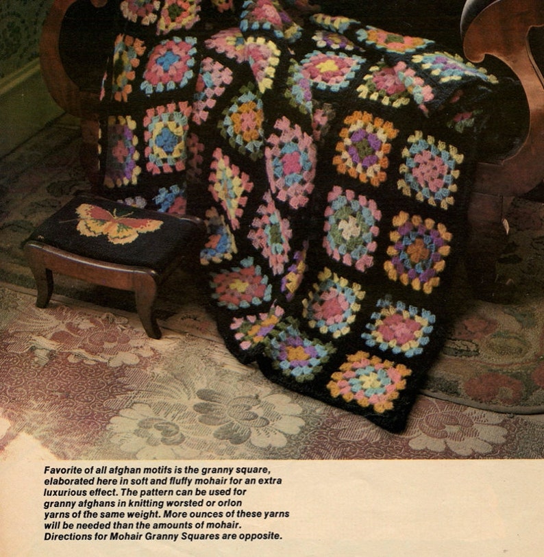 Classic 1970s Granny Square Crochet Blanket Pattern, 50x65 Afghan Throw, Instant Digital Download pdf, Retro Hippy Home Decor image 9