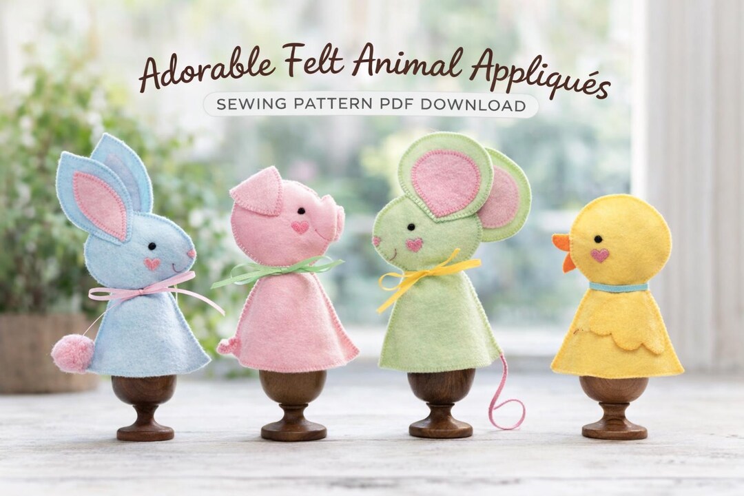 4 Felt Animal Sewing Pattern PDF | Bunny Pig Mouse Duck Felt Figures ...