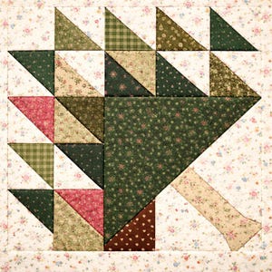 Patchwork Pine Tree Quilt Block Template - Printable Sewing Pattern PDF
