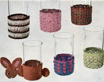 6 MCM Crochet Glass Cozy Patterns, Instant Digital Download Ebook pdf for Immediate Use, Vintage Retro Fifties Home Decor!