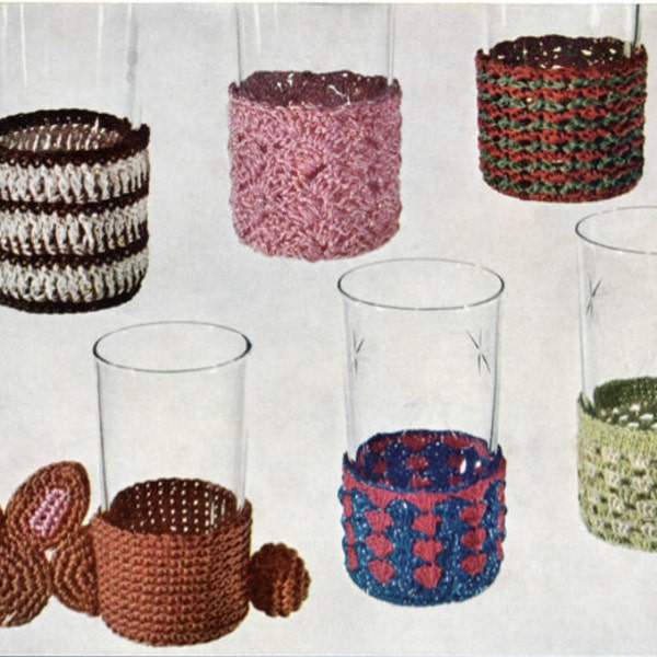 6 MCM Crochet Glass Cozy Patterns, Instant Digital Download Ebook pdf for Immediate Use, Vintage Retro Fifties Home Decor!