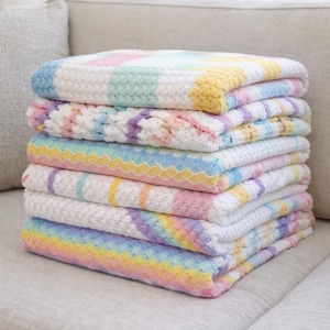 6 Pastel Baby Blanket Crochet Patterns, Corner-to-Corner, Ripple, Popcorn Stitch, Shell, Bobbles, and Eyelet Afghans