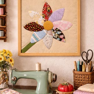 Sewing Pattern for Patchwork Flower Quilt Block Wall Art, Digital Download PDF for Immediate Use