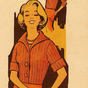 Vintage Knit Cardigan Sweater Pattern, Mail Order Design 7263, Retro Bulky Women's V-Neck Short Sleeves 32-34" and 36-38"