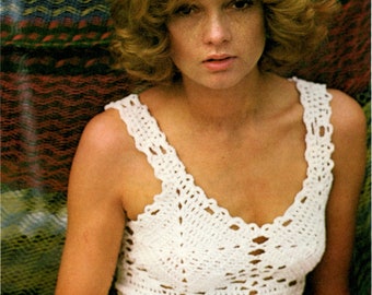 10 Summer of Love 70s Crochet Patterns Set pdf, Camisole, Lacy Tops, Short Shorts Playsuit with Matching Bikini Triangle Top, Brimmed Hats