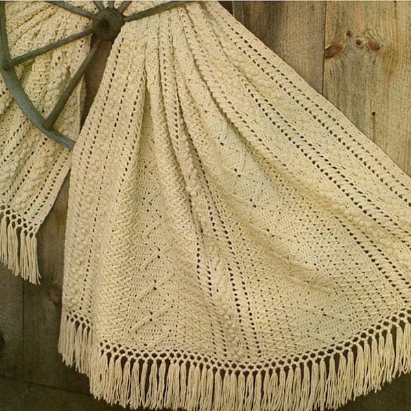 Fisherman's Crochet Blanket Pattern Fair Isle Aran Afghan, Instant Digital Download pdf, So Warm Boho and Farmhouse Style