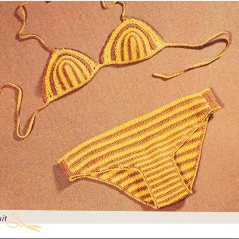 Get your Hippy On: Crochet a Bold and Beautiful 70s Bikini with this Pattern pdf Petite Size Brazilian image 1