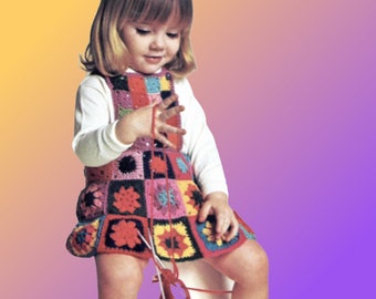 Toddler Granny Square Dress Crocheted Pattern, Instant Digital Download pdf, Vintage Girls Jumper, Retro Playtime Vibes