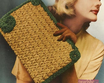 Pochette au crochet vintage des années 1940, pochette tressée, PDF à téléchargement numérique instantané, rétro Mid-Century