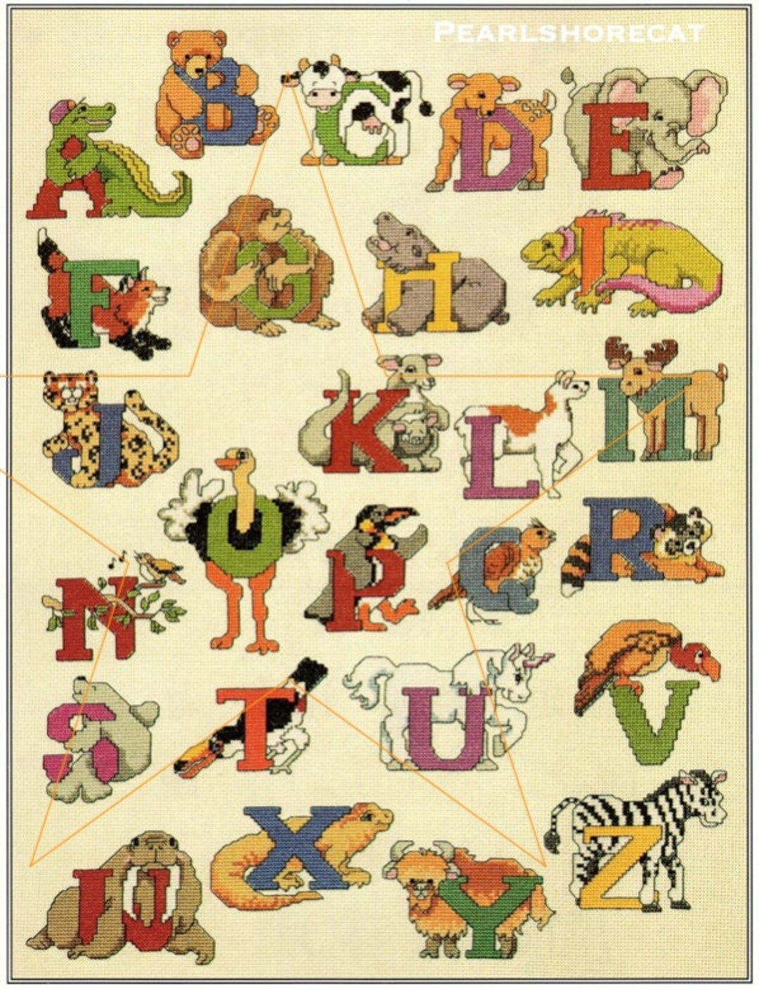Animals Alphabet Pattern Cross-stitch and Needlepoint Chart
