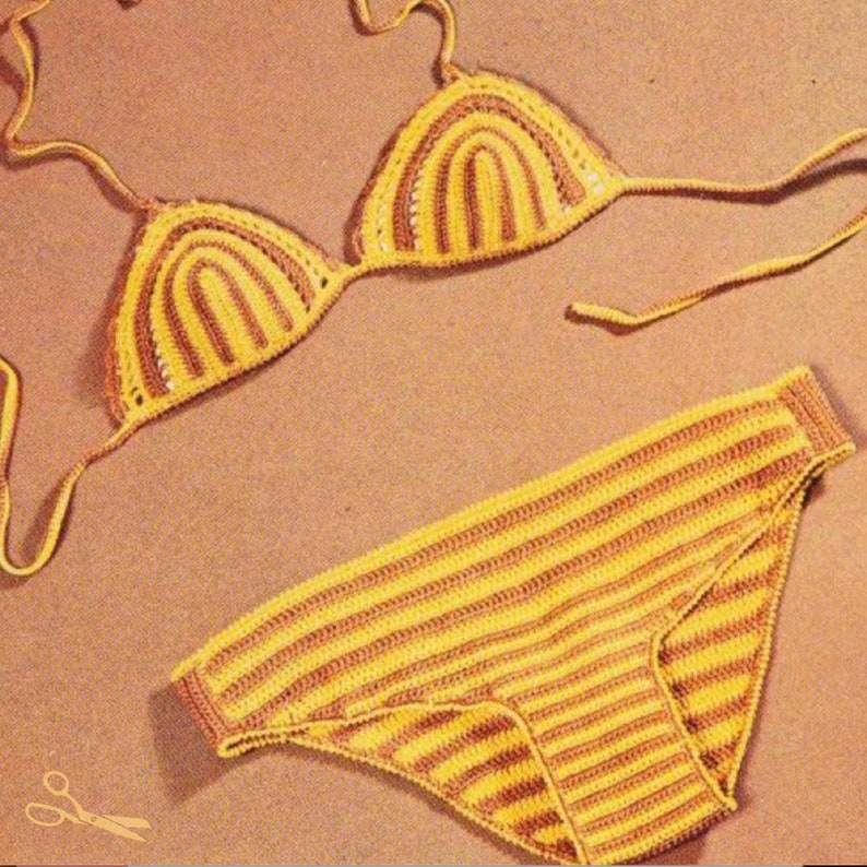 Get your Hippy On: Crochet a Bold and Beautiful 70s Bikini with this Pattern pdf Petite Size Brazilian image 5