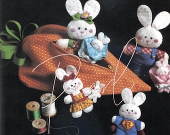 7 Bunny Family Felt Toy Sewing Patterns pdf Instant Digital Download, Cute Rabbits Polka Dot Carrot,  Felt Rabbit Decoration