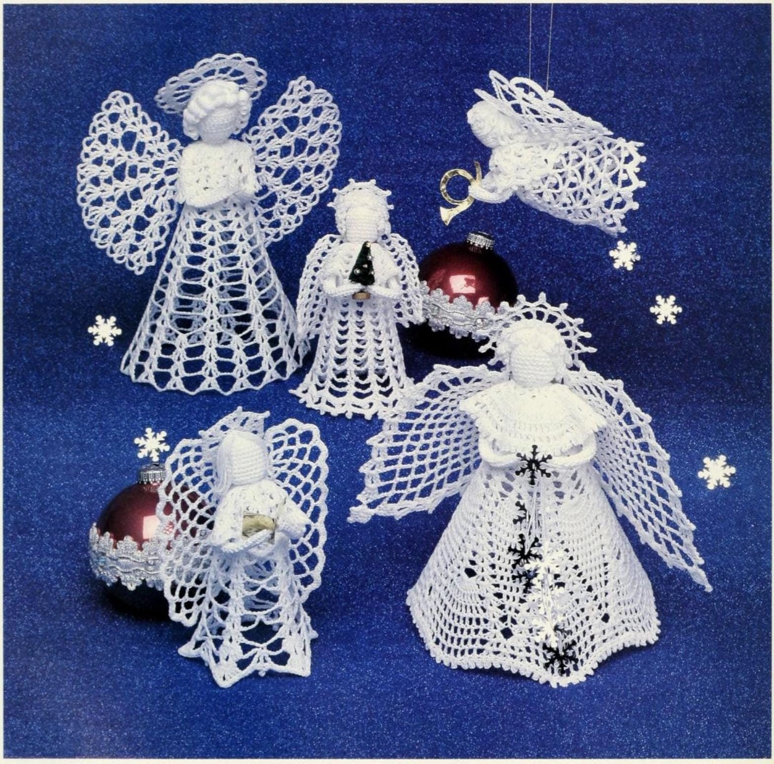 21 Angels and Snowflakes Crochet Patterns Set, Instant Digital Download pdf,  Including 2 Large Tree Topper Angels!