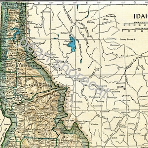 1940s Idaho Map City State Map Vintage Clipart Scrapbooking JPG Digital Instant Download Atlas USA Print Mid Century Illustration